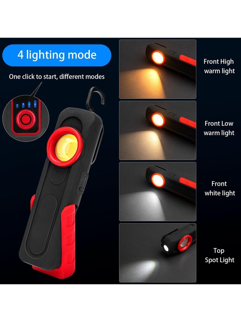 LED Work Light 500 Lumens Portable Rechargeable Magnetic Work Light with Hanging Hook Waterproof COB Keychain WorkLight 4 Light Modes Type C Charge Strong Magnet Base for Camping Repairing Grill - Image 2